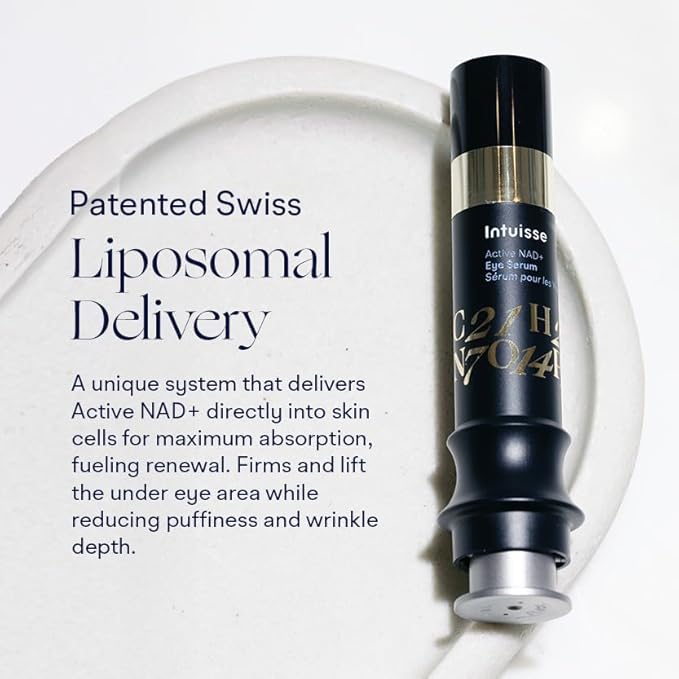 Active NAD+ Eye Serum – Dark Circles, Puffiness, Fine Lines – 5% NAD+, Four Hyaluronic Acids & Swiss Liposomal Delivery – Lifting and Firming Formula – 5ml – w/Applicator