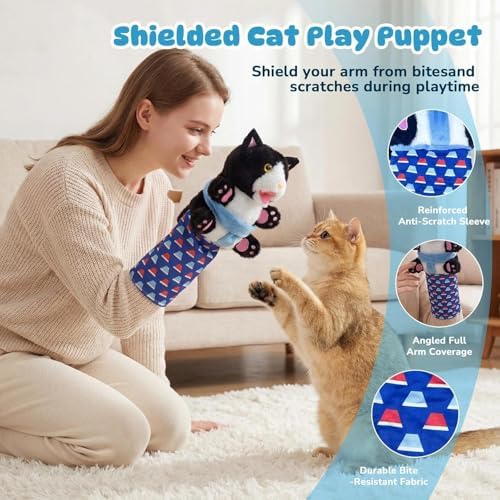 Interactive Cat Toys Cute Play Set with Wrestling Glove, Karate Kitty, Catsumo, Wrestling Puppet, Fun Interactive Toy for Indoor Cats & Kittens (cat02)