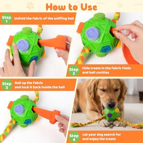 Snuffle Ball for Dogs Toy - Puppy Treat Hiding Interactive Enrichment Ball, Dog Slow Feeder Brain Stimulation Puzzle Cognitive Toys, Encourage Natural Foraging Skills for Pet Training (Green)
