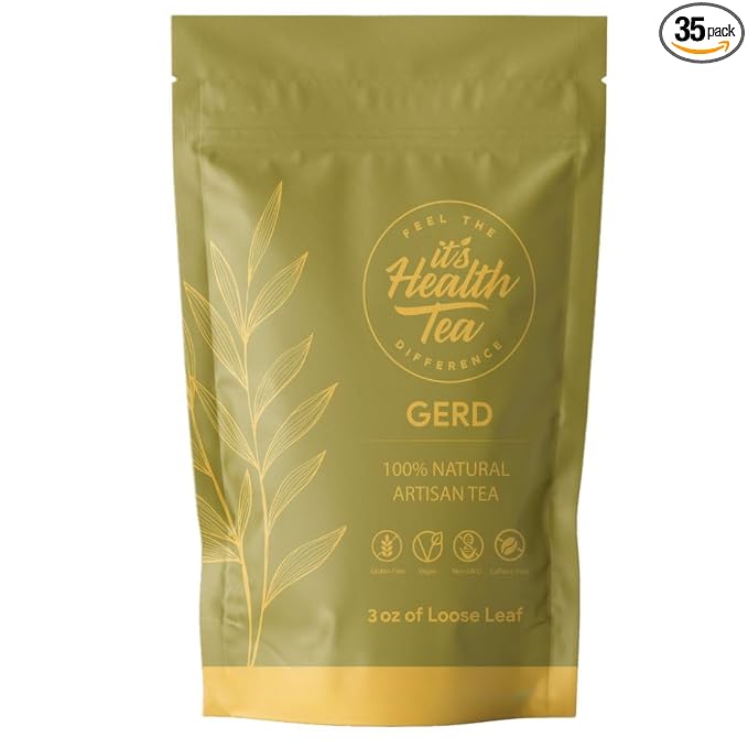 GERD Relief Herbal Tea: 8-Digestive Herb Blend, Natural Acid Reflux & Heartburn Aid, Pre/Post Meal Support, 3oz with 35 Bags