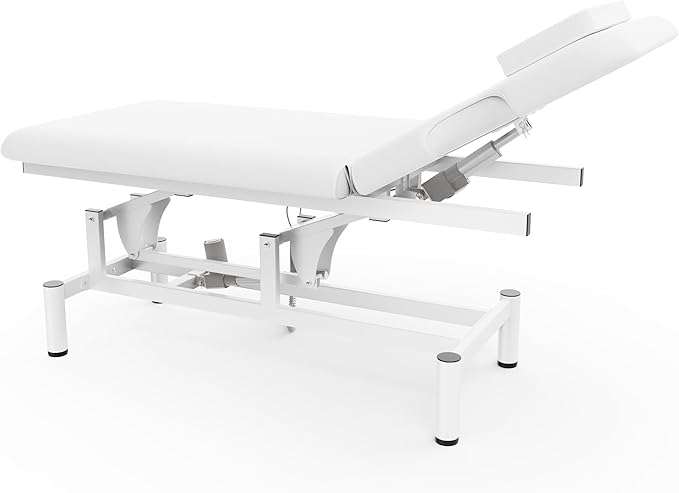Professional Electric Massage Table, 2 Motors Hydraulic Electric Lift Adjustable Backrest and Height Lifting Functions for Treatment/Physical Therapy/Spinal Massage/Facial Spa/Waxing/Tattooing - White
