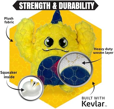 Bite Force -Durable & Strong Dog Yellow Monster with Squeaker, Kevlar-Reinforced for Aggressive Chewers - Yellow
