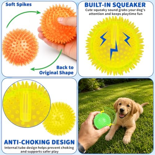 24 Pcs 2.5 In Light Up Squeaky Dog Balls 8 Colors LED Spiky Dog Toy Ball Glow in The Dark Interactive Fetch Ball TPR Bouncy Floating Toy for Aggressive Chewers Puppy Small Medium Dogs Indoor Outdoor
