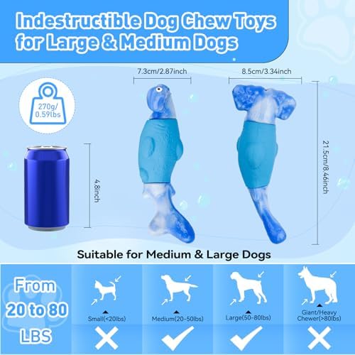 BIKIISEN Dog Toys for Aggressive Chewers, Squeaky Tough Chew Toys | Interactive Dog Chew Toys for Large Dogs, Dog Toys Keep Them Busy, Gift Toys for Medium/Large Breed (Blue)