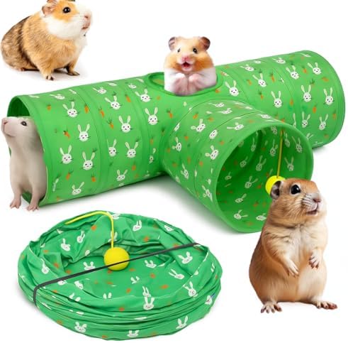 Tunnels with 3-Way Entrance - Cozy, Washable Guinea Pig Hideout - Interactive Cage Toys (Green)