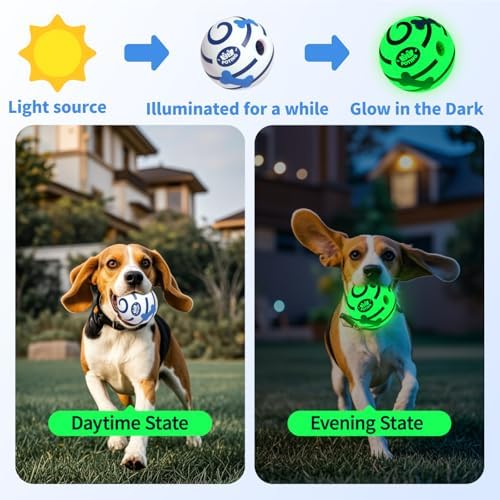 Giggle Ball for Dogs 2 Pack, Glowing Interactive Dog Toys Balls, Rolling Squeaky Toy for Large Medium Small Dogs, Fun Giggle Sounds Attract Attention When Rolled or Shaken - 3.14 inch