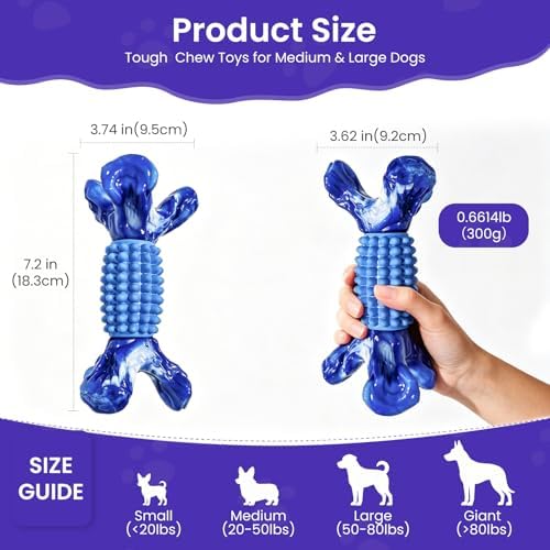 BoYoYo Indestructible Dog Chew Toys for Aggressive Chewers, Tough Dog Toys for Large& Medium Dogs, Dogs Chew Bones Long Lasting to Keep Them Busy, Durable Beef Flavored Toy, Blue