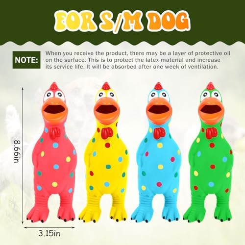 Silung 4 Pack Squeaky Rubber Chicken Dog Toys 8.6" Latex Chew Toys Gifts