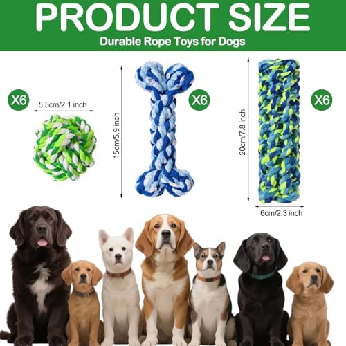 18 Pcs Dog Rope Toys Set Interactive Chew Balls Toys for Aggressive Chewers Large Medium Small Dogs Pet Puppy Teeth Cleaning Fun Training Birthday Gifts Blue Green
