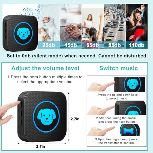 Dog Doorbell to Go Outside, Smart Wireless Doggie Doorbell for Potty Training,1000 Feet Long Range with IP65 Waterproof Super-Light Touch Button, 60 Melodies & Adjustable Volume (2 Button)