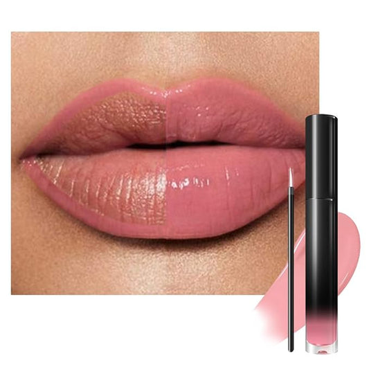 evpct Nude Pink Shiny Glossy Longwear No-Budge Liquid Lip Color Lipstick Makeup, Highly Pigmented Color Instant Shine, Waterproof Long Lasting Lipstick for Women, Lip Stain Gloss with Lip Liner Brush