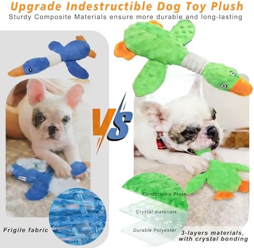 Squeaky Dog Toys for Aggressive Chewers, Durable Stuffed Animal Plush Dog Toy with Soft Fabric for Large, Medium & Small Dogs, Interactive Puppy Chew Toy for Teething, Crinkle Duck Dog Toy - Green
