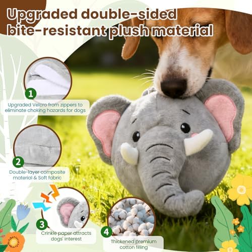 UPGRADED Interactive Dog Toys, Self Moving Dog Toy with Squeaky Bouncing Ball & Jumping Music Recording Mode, Rechargeable Vibrating Dogs Toy for Small Medium Large Dogs to Keep Them Busy (Elephant)