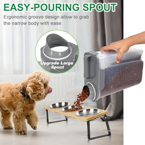 TBMax Large Cat Food Storage Container, Portable Dog Food Container with Upgraded Large Spout and Cup, Travel Pet Food Storage Dispenser for Small Animal Kibble Storage, Bird Seed Container - Grey
