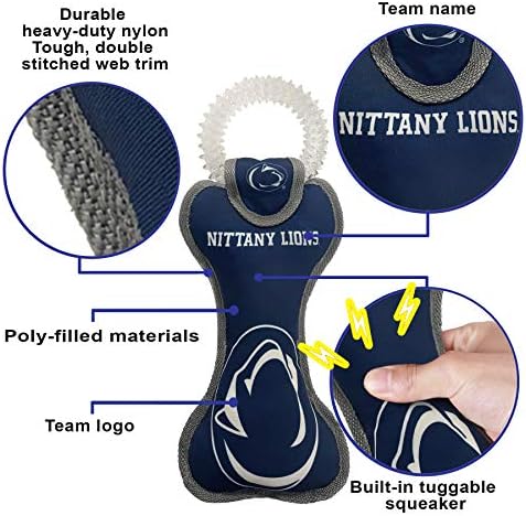 Pets First NCAA Penn State Nittany Lions Dental Dog TUG Toy with Squeaker. Tough PET Toy for Healthy Fun, Teething & Cleaning Pets Teeth & Gum
