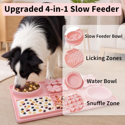 MewaJump Slow Feeder Bowl, 4 in 1 Silicone Lick Mat with Suction Cups for Dog Cat, Snuffle Mat for Pet Smell Training, Puzzle Toys Interactive Sniff Mat for Slow Eating