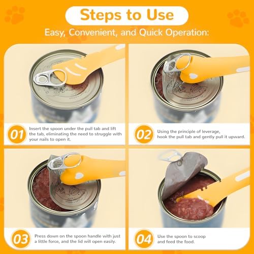 BAEJMJK Silicone Cat &Dog Food Can Cover Lid and Spoon With One Cat Strip Feeder 3Pcs Pet Cats Supplies Set Cute Shape Cats Wet Food Spoon(Opener/Spatula) Universal Can Cover（Yellow）