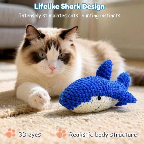 Catnip Fish Toy - Hand-Crocheted with Real Catnip & Bell, Interactive Kicker Toy for Cats Kitten, Soft & Safe for Biting