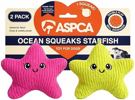 ASPCA 2 Pack Plush Dog Toy with Squeaker for Small & Medium Dogs, Soft Durable Stuffed Pet Toy for Fetch, Tug & Cuddle, Interactive, Lightweight, Engaging Play Toy for Dogs