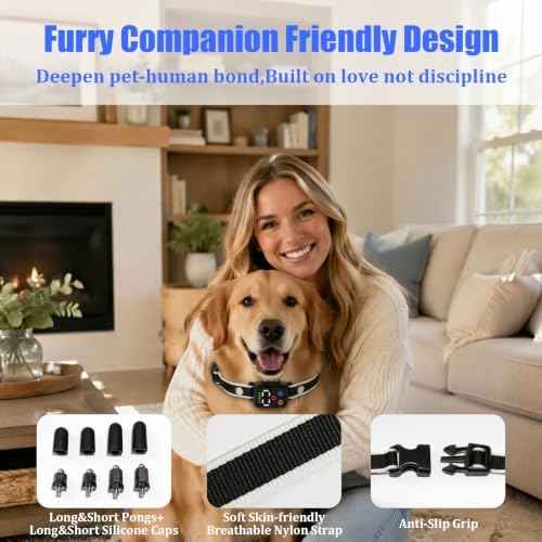 Bark Collar with Dual Sensor - IPX6 Waterproof Rechargeable Dog Training Collar, 4 Humane Modes & 7 Sensitivity Levels, No False Triggers Anti Barking Collar for Small Medium Large Dogs