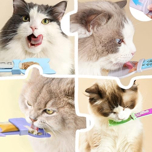 3pcs Cat Strip Feeders with 1pc Can Spoon, 3in1 Lickable Squeezable Creamy Treat, Wet Treats Dispenser, Cat Treat Spoon Squeeze