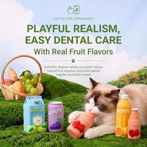 2PCS Fruit Juice Squeaky Dog Toys for Aggressive Chewers, Durable Squeak for Puppy Teething, Interactive Plush Chew Toys for Boredom and Anxiety Relief(Strawberry+Apple)