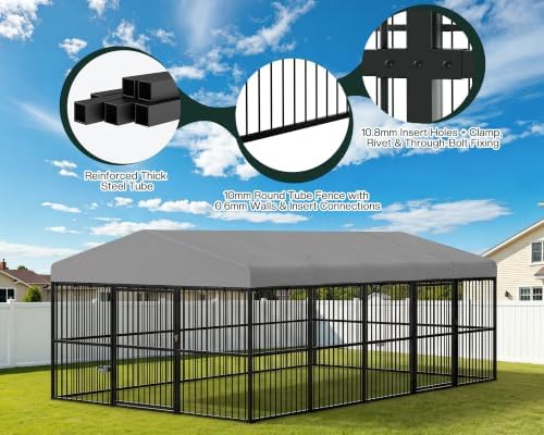 Jocisland 10X16X6.4 FT Outdoor Dog Kennel, 2 Doors, Waterproof Roof