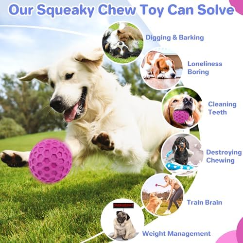 DISSKNIC Indestructible Squeaky Dog Balls, Dog Toys for Aggressive Chewers Large Breed for Relieving Anxiety, Tough Dog Chew Toys Balls for Aggressive Chewers, Outdoor Squeaky Cognitive Dog Toys