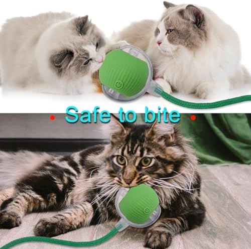Interactive Cat Dog Toy Ball: Indoor Automatic Moving Smart Rolling Fun Pet Game with Led Light and Tail for Motion Activated, Kitten Puppy Present, Chase Exercise, Hunting Simulation-Upgrade (Green)
