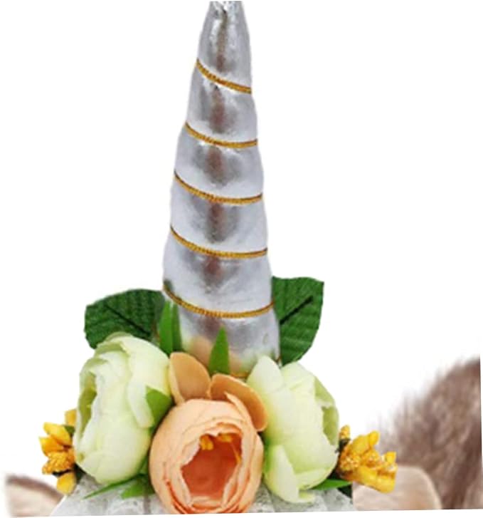 Generic Pet Unicorn Hat Silver Horn Soft Cloth Material Cosplay Party Costume for Cats Dogs Puppies S Comfortable Adorable Accessory for Halloween Birthday Masquerade Events