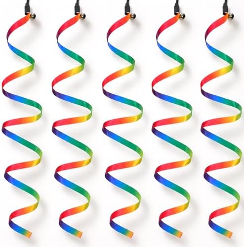 5 PCS Cat Rainbow Ribbon Toy, Detachable Cats Toy Wand Replacement Extended Cat Toys Attachments with Bell for Cats Kittens Small Pets Indoor Outdoor Exercise Play