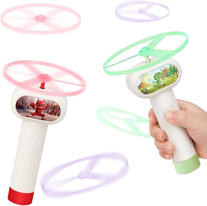 2PCS Outside Toys for Kids & Pets Electric Disc Launcher 6 Flying Spinners