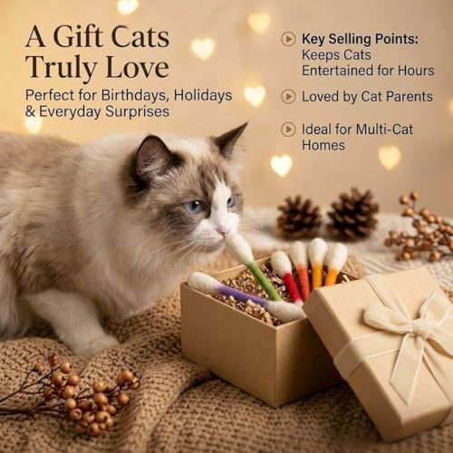 6 PCS Swabs Cat Toys with Catnip,Cat Qtip Toy,Cotton Swabs Cat Toys with Catnip,Durable for Chew,Interactive Kitty Kick Sticks for Cat Lovers Gift,Sturdy Teething Chew Toy (Purple;)