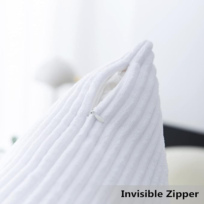Home Brilliant 20x20 Throw Pillow for Couch Decorative White Pillow Cover Soft Plush Striped Throw Pillow Cover for Sofa Bench Living Room, 20 x 20 inch (50cm), Pure White