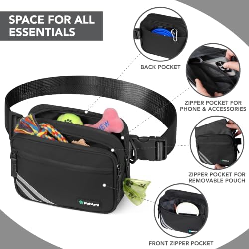PetAmi Dog Walking Bag, 3-in-1 Crossbody Fanny Pack Treat Pouch, Black