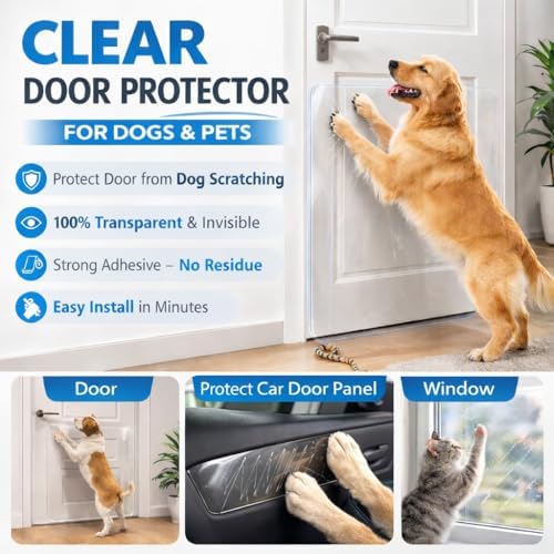FTSTC Door Protector from Dog Scratching, [Thicken] 6 Pack Clear Training Self Adhesive Tape for Dogs,Cat Scratch Door Frame Protector,Anti Dog Scratch Door Guard (6Roll Total 240'')