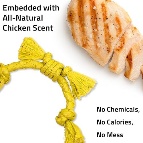 Playology Dog Toys | Sensory Rope for Puppies and Young Dogs | Chicken Scented Small Tug of War Dog Toy | Teething Puppy Essentials Rope Toys