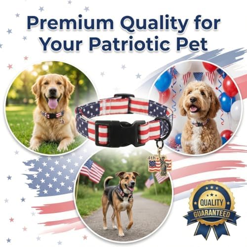 Patriotic Dog Collar, Boy Dog Collar with American Flag Pattern, Adjustable American Flag Collar for 4th of July Occasion & Daily Walking, Fits Puppy and Small Breeds