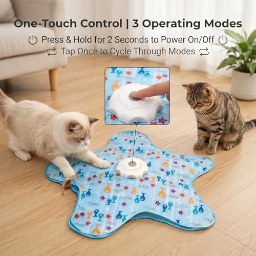 Automatic Interactive Cat Toy Hide and Seek Electric Toy with Feather Wand Bird Sounds Touch Activated USB Rechargeable Play Mat for Indoor Cats Self Play Exercise for Kittens and Cats