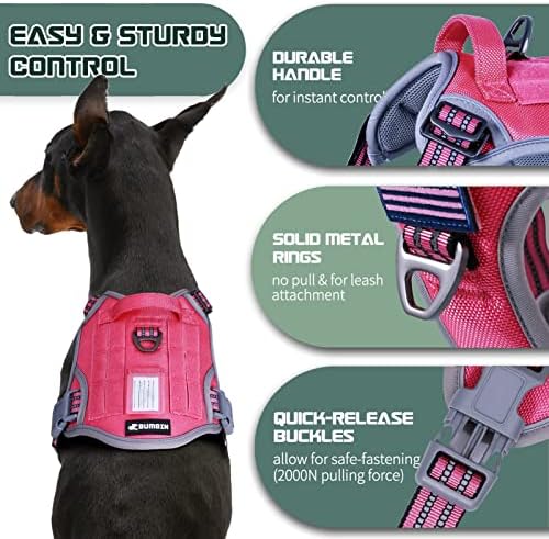 BUMBIN Tactical Dog Harness for Large Dogs No Pull, Famous TIK Tok No Pull Puppy Harness, Fit Smart Reflective Pet Walking Harness for Training, Adjustable Dog Vest Harness with Handle Pink L