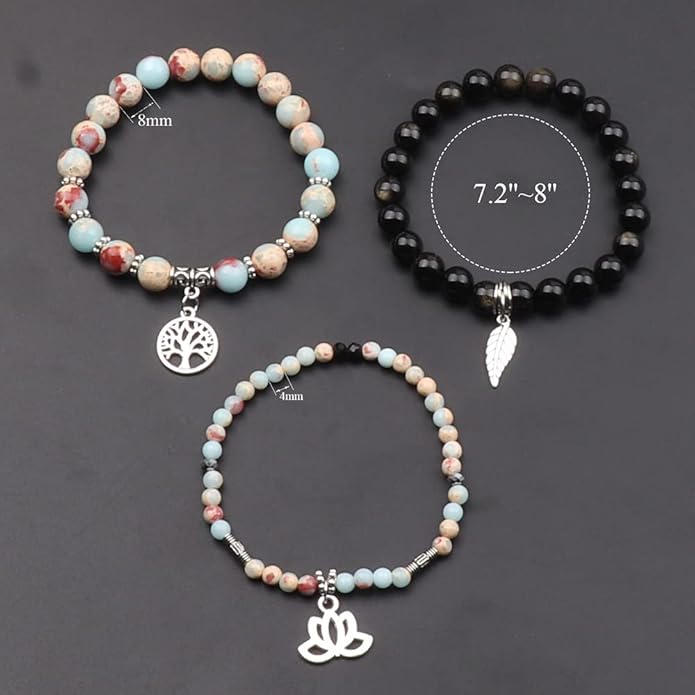 UEUC Tree of Life Yoga Healing Stone Bracelets,Multilayer Lotus Chakra Stone Reiki Bracelet Sets,Anxiety Crystal Natural Stone,for Women Stress Relief