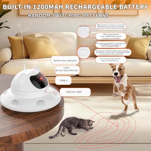 3-in-1Interactive AI Smart Play Cat Toy – Automatic Laser & Feather Toy for Indoor Cats, Keeps Cats Busy When Home Alone