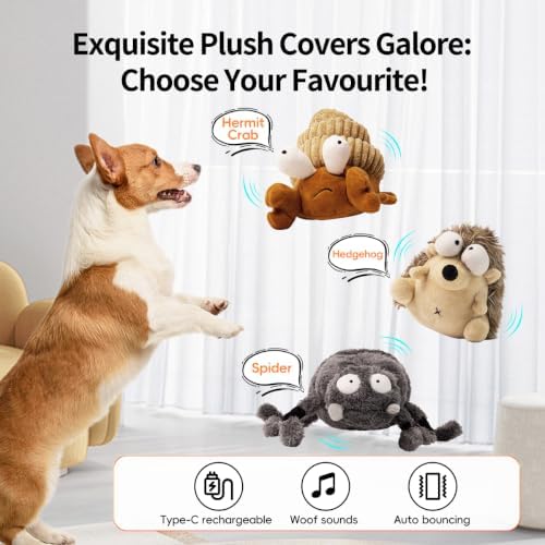 Interactive Dog Toys, Moving Squeaky Plush Dog Toy-Spider
