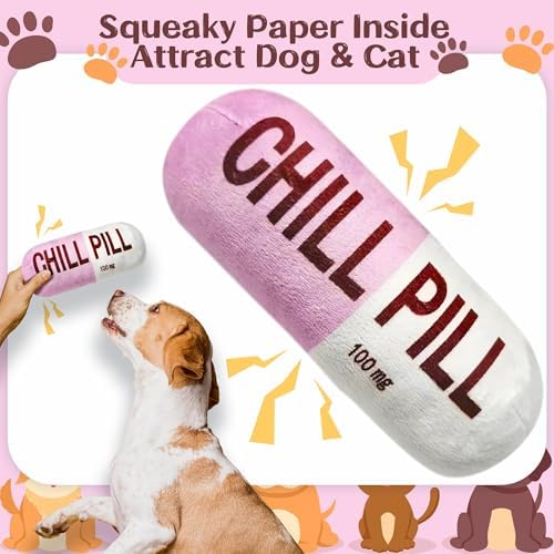 CUweipeng Funny Chill Pill Dog Plush Toy Cat Interactive Squeaky Pet Toy