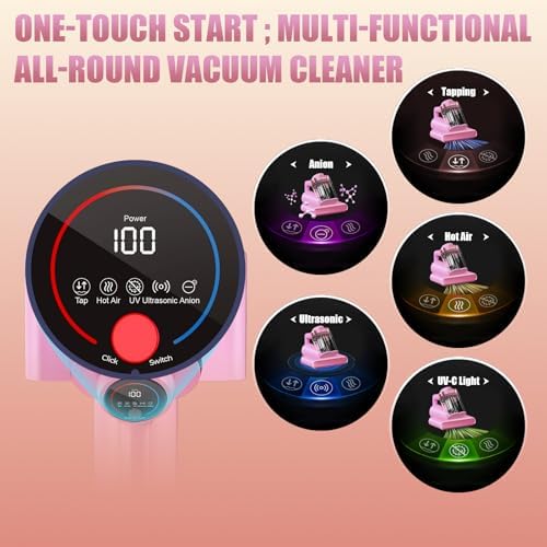 Teant Mattress Bed Vacuum Cleaner, 16 kPa Suction & 253.7nm UV-C, MV-Pink