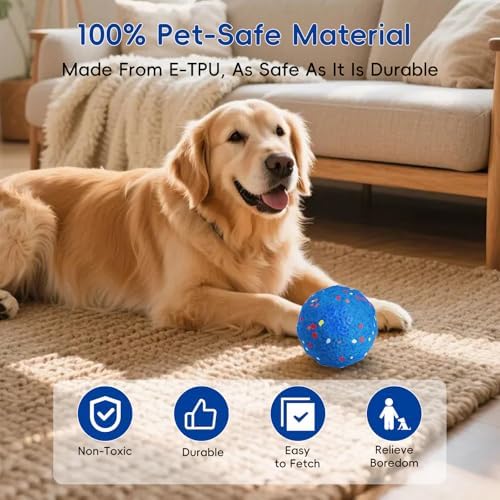 Angelle Auto-Rolling Dog Ball: Interactive Smart Toy for Boredom Relief, Chew-Proof & IP54 Waterproof, Active Moving/Rotating Ball for All Dogs, USB Rechargeable (Great for Indoor/Outdoor Play),Blue