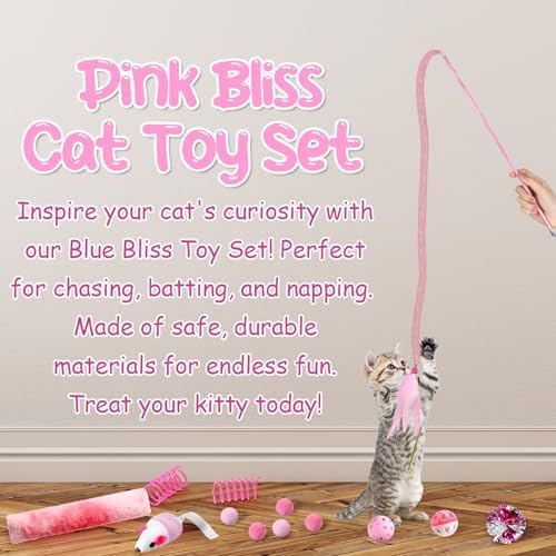 Foilswirl 24 Pcs Cat Toys Set Interactive Kitten Toys Pack, Pink