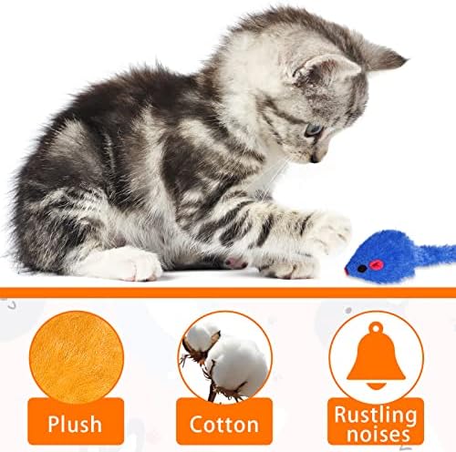 Sosation 120 Pcs Rainbow Furry Cat Mouse Toys Interactive Rattle Cat Toy Mice Small Soft Rustle Sound Kitten Toys for Pets Cat Puppy Kittens Play, Assorted Colors