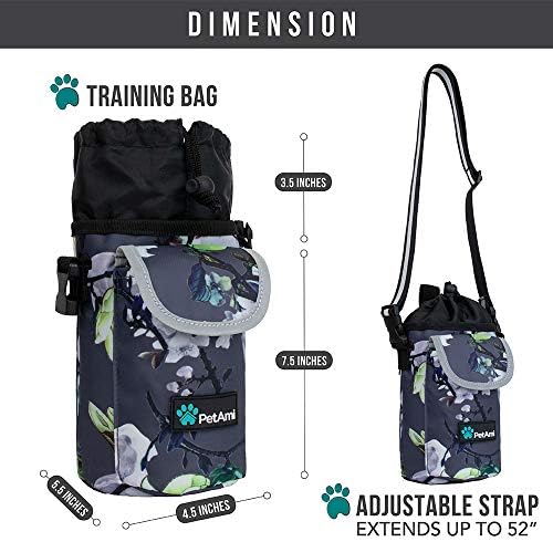 PetAmi Dog Treat Pouch, Large Hands-Free Training Bag, Floral Gray