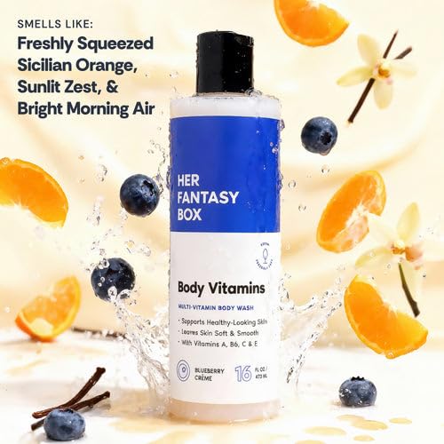 Her Fantasy Box | Body Vitamins Moisturizing Body Wash – Multi-Vitamin Cleanser with Vitamins A, B6, C & E, Hydrating & pH Balanced, Vegan & Cruelty Free, 16 oz